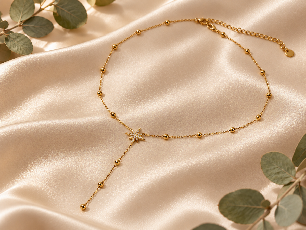Collier étoile strass doré -  Acier Inoxydable