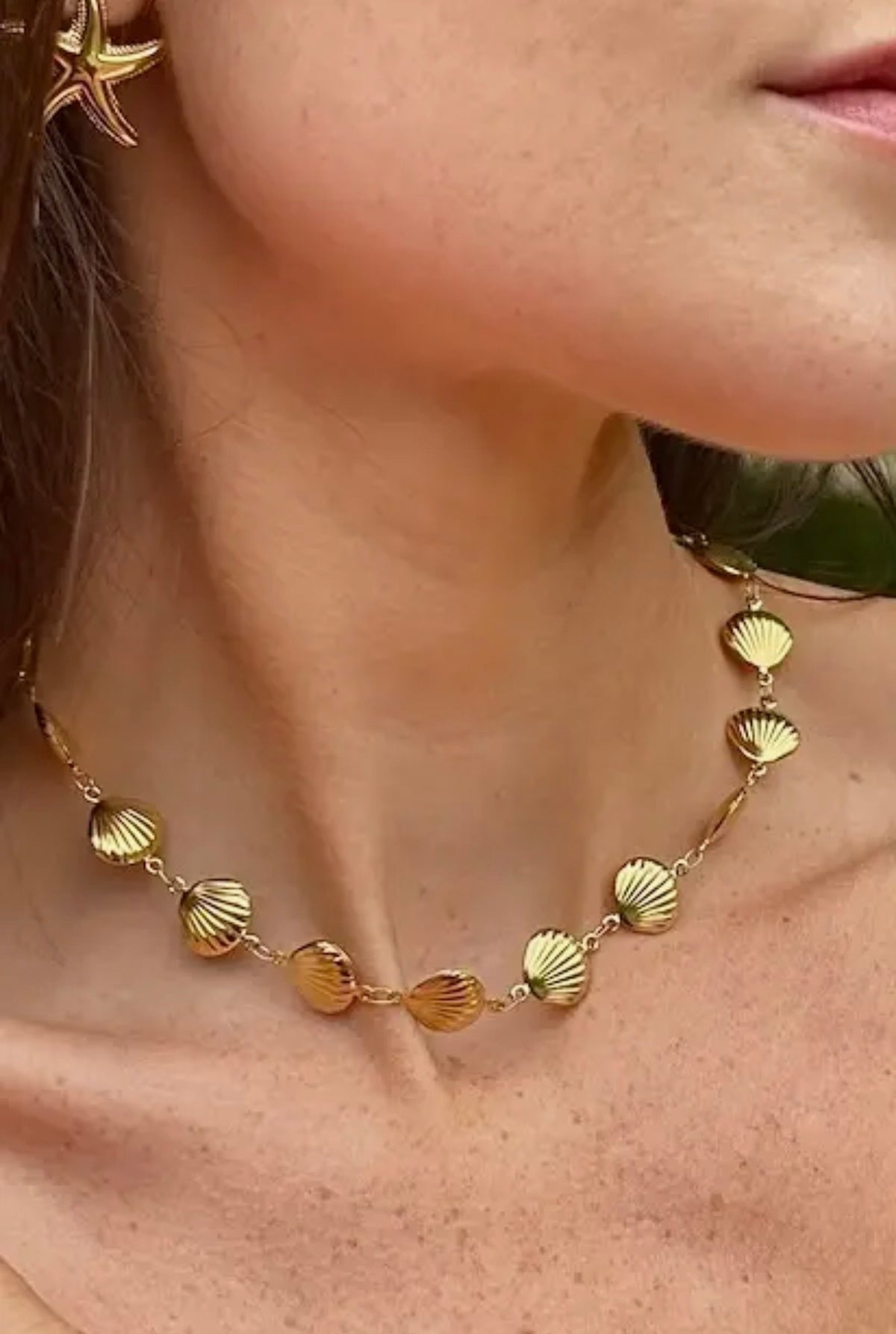 Collier coquillage doré - acier inoxydable