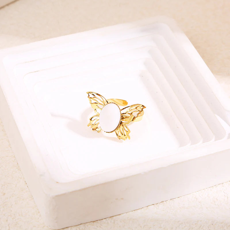 Bague papillon blanc dore - Acier Inoxydable