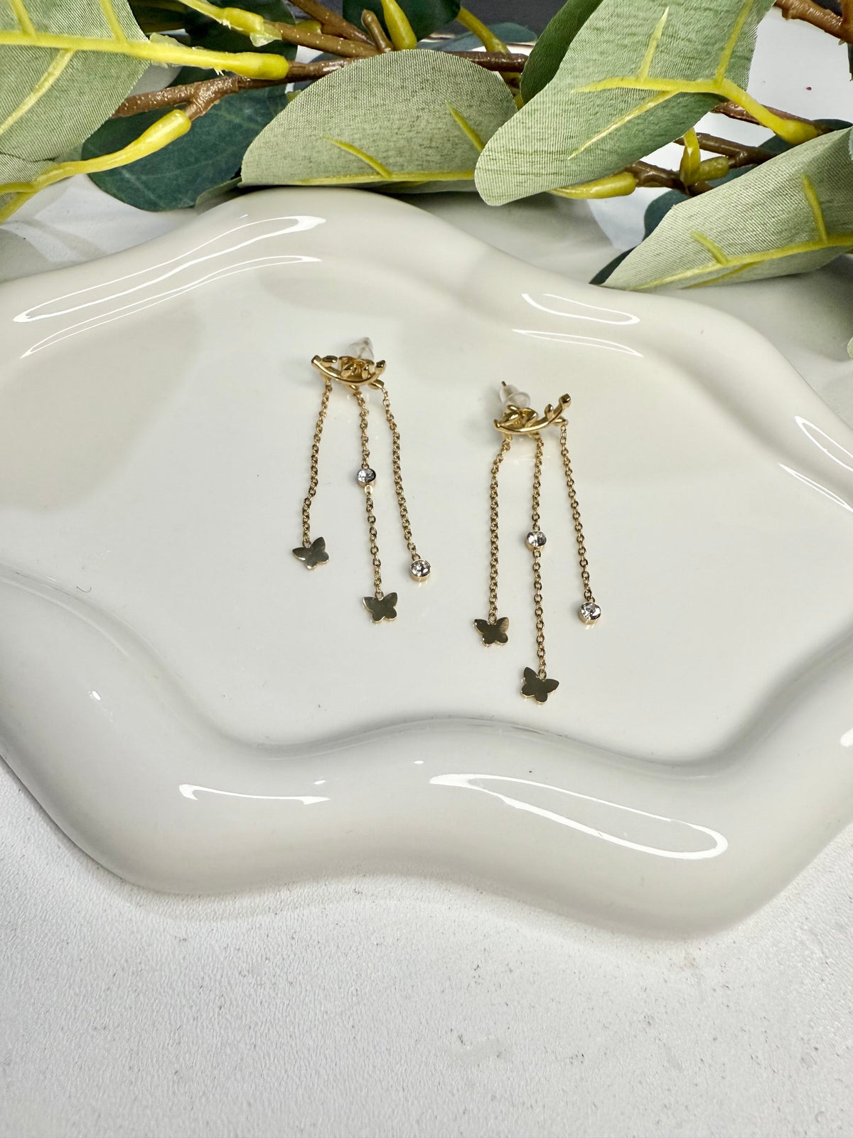 Boucles d’oreilles papillon chaine doré - Acier Inoxydable