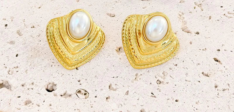 Boucles d’oreilles pierre blanche doré - Acier Inoxydable