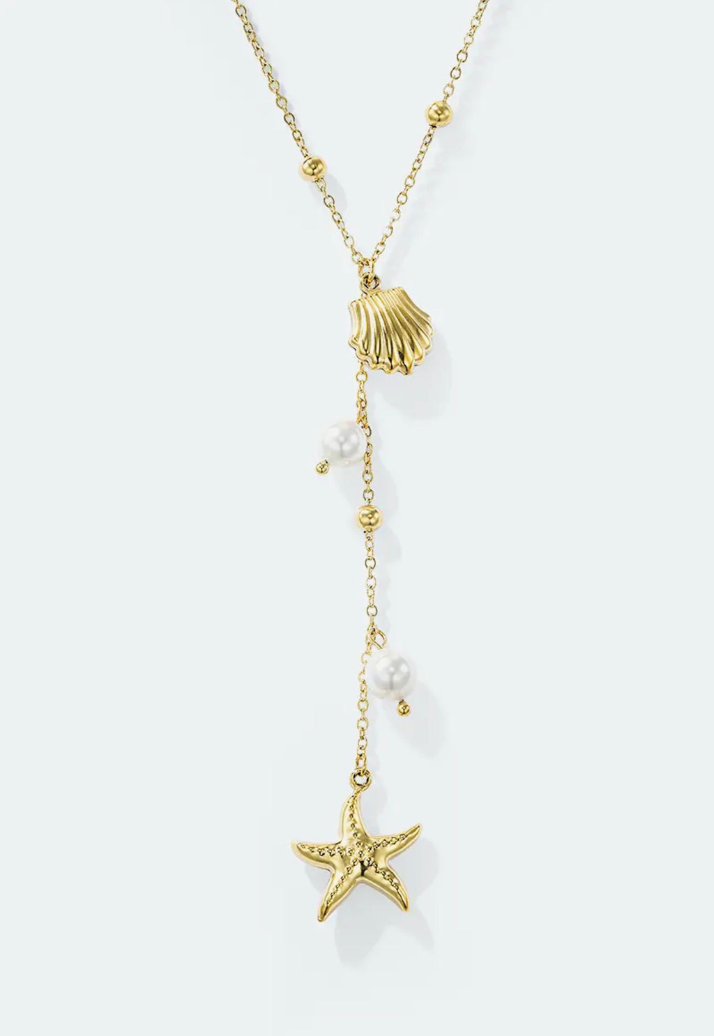 Collier long coquillage doré - Acier inoxydable