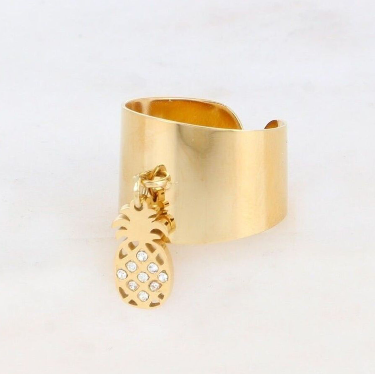 Bague ananas doré - acier inoxydable