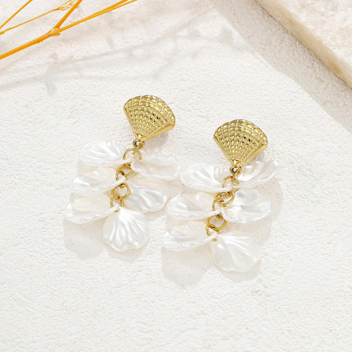 Boucles d’oreilles coquillages blanc doré- Acier Inoxydable