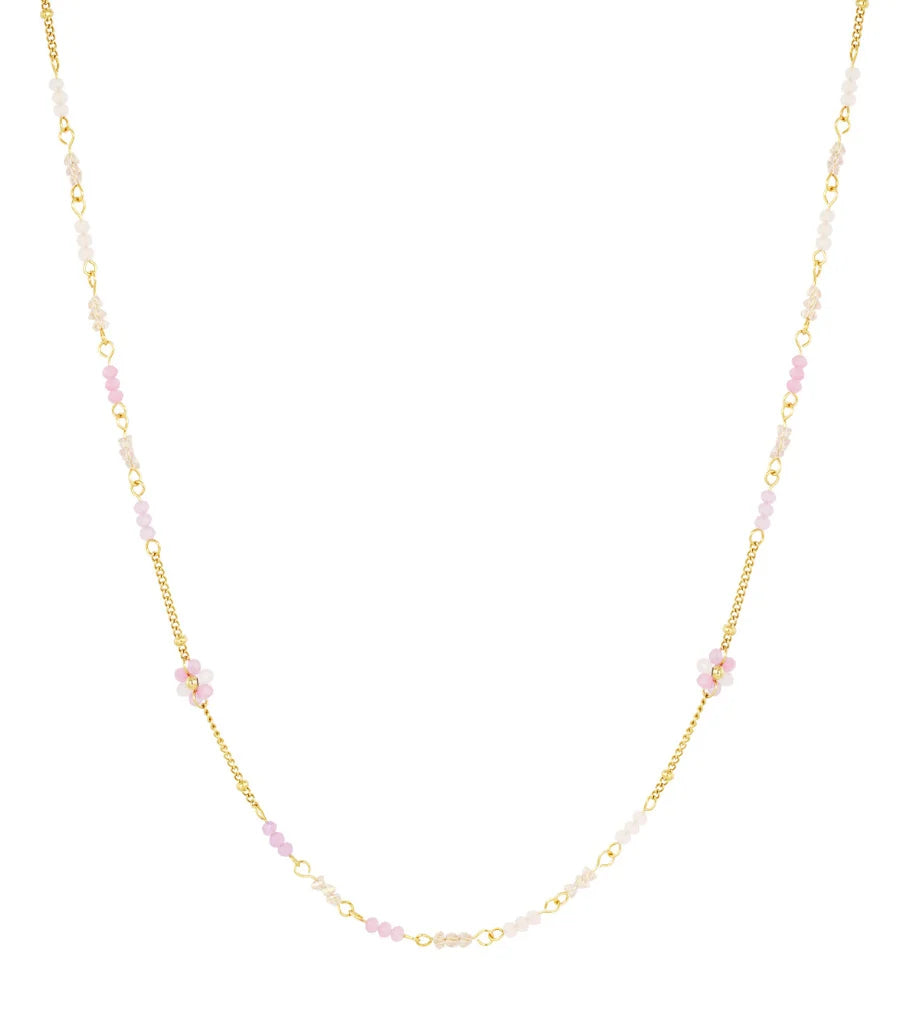 Sautoir fleur rose doré - acier inoxydable