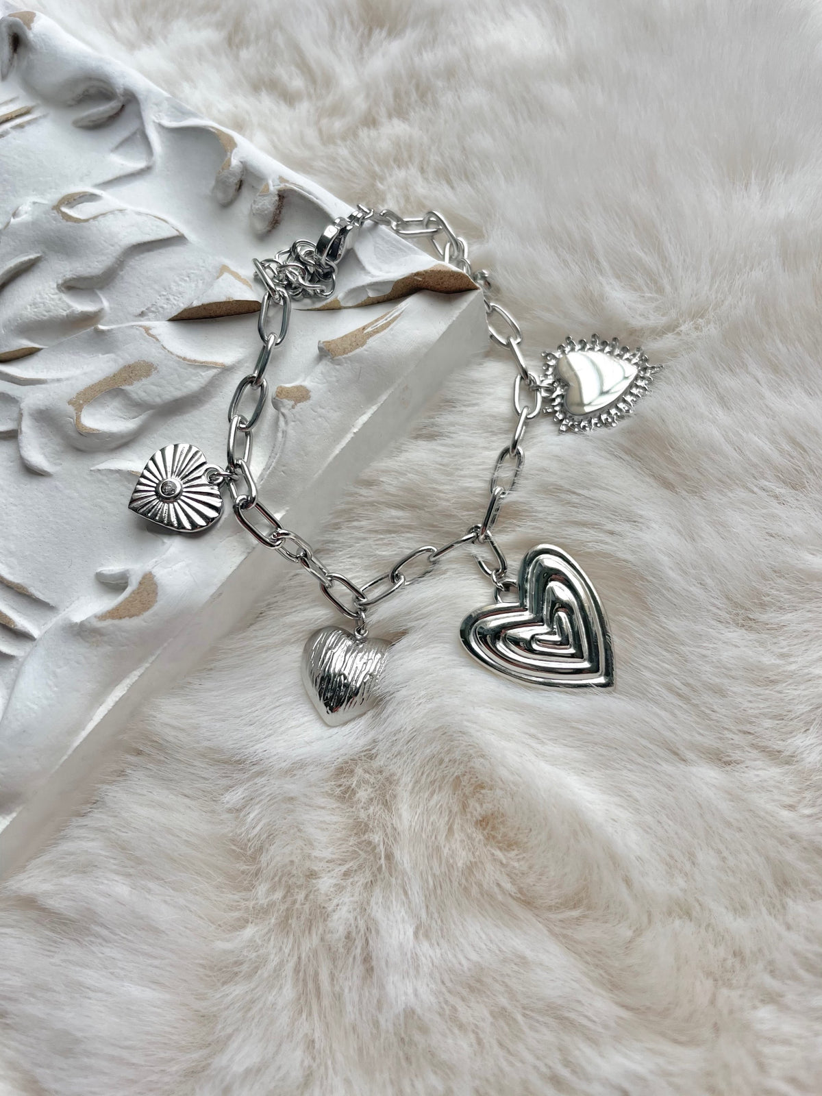 Bracelet cœur argenté - acier inoxydable