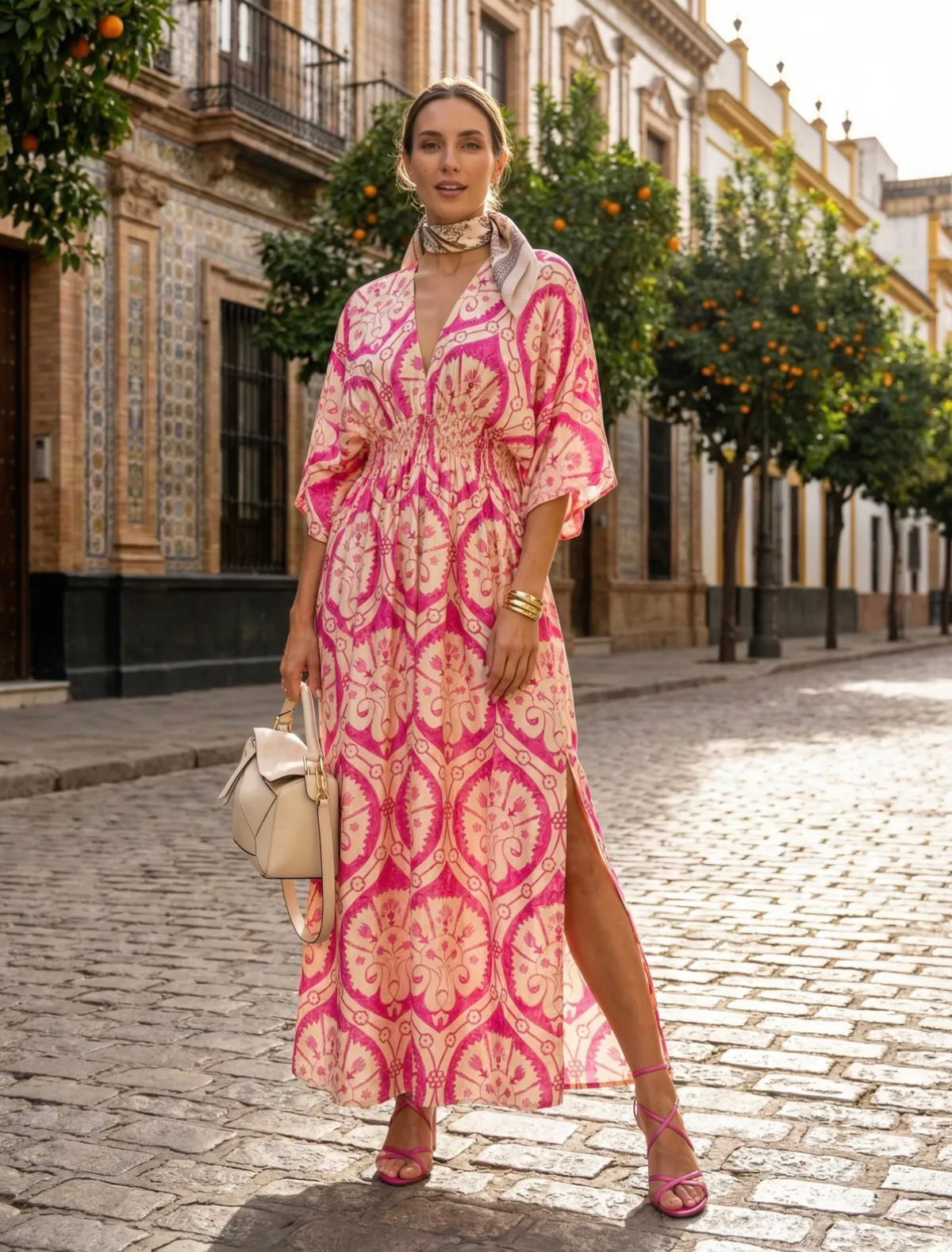 Robe manche mi longue rose - Vêtement