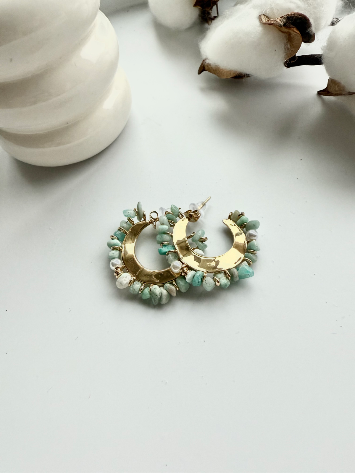 Boucles d’oreilles pierre verte doré - Acier Inoxydable