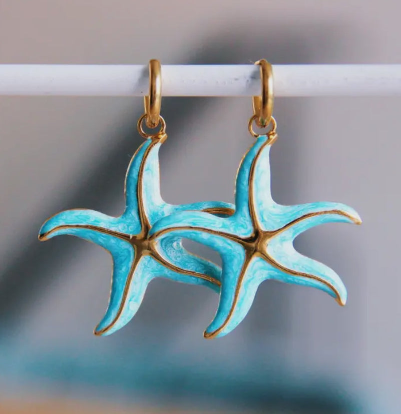 Boucles d’oreilles étoiles de mer turquoise - acier inoxydable