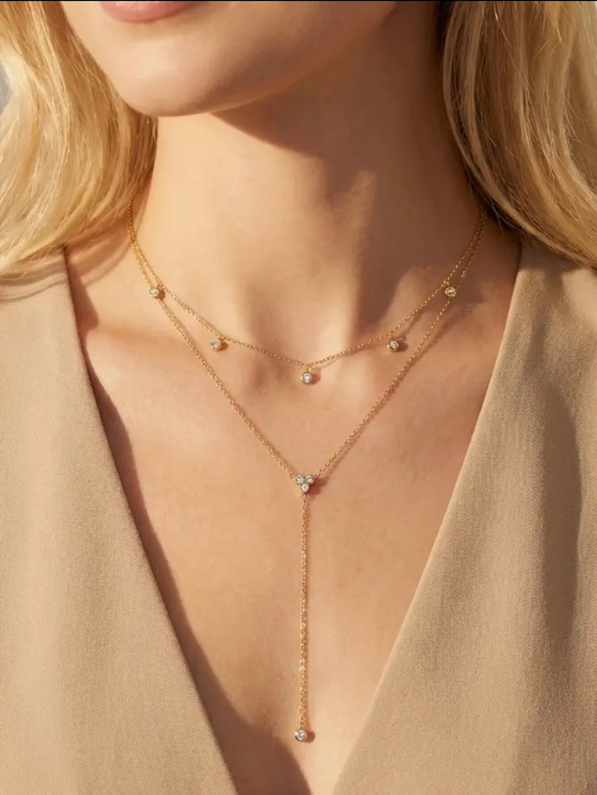 Collier double chaine doré - acier inoxydable