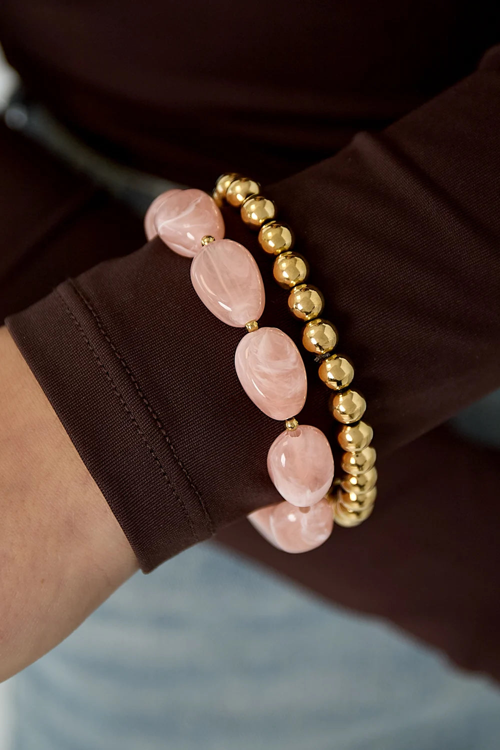 Bracelet perle rose doré  - acier inoxydable