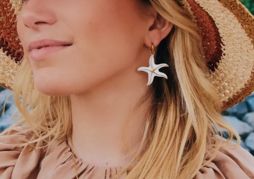 Boucles d’oreilles étoiles de mer blanche - acier inoxydable