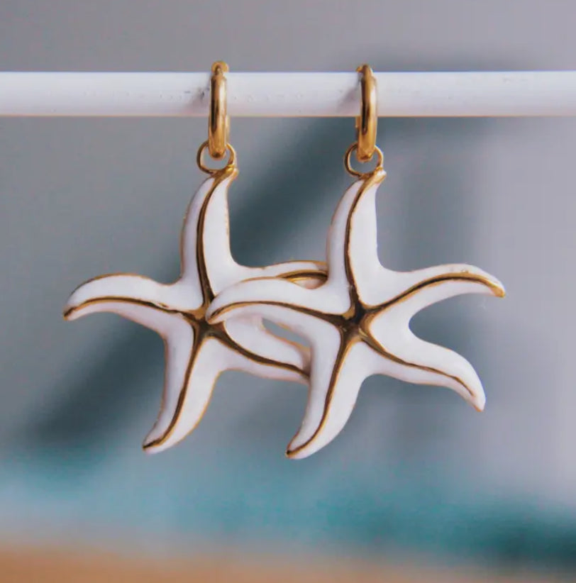 Boucles d’oreilles étoiles de mer blanche - acier inoxydable