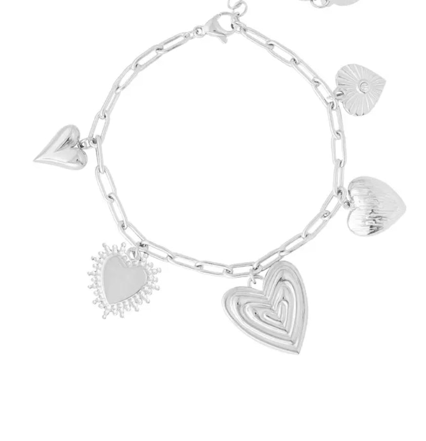 Bracelet cœur argenté - acier inoxydable